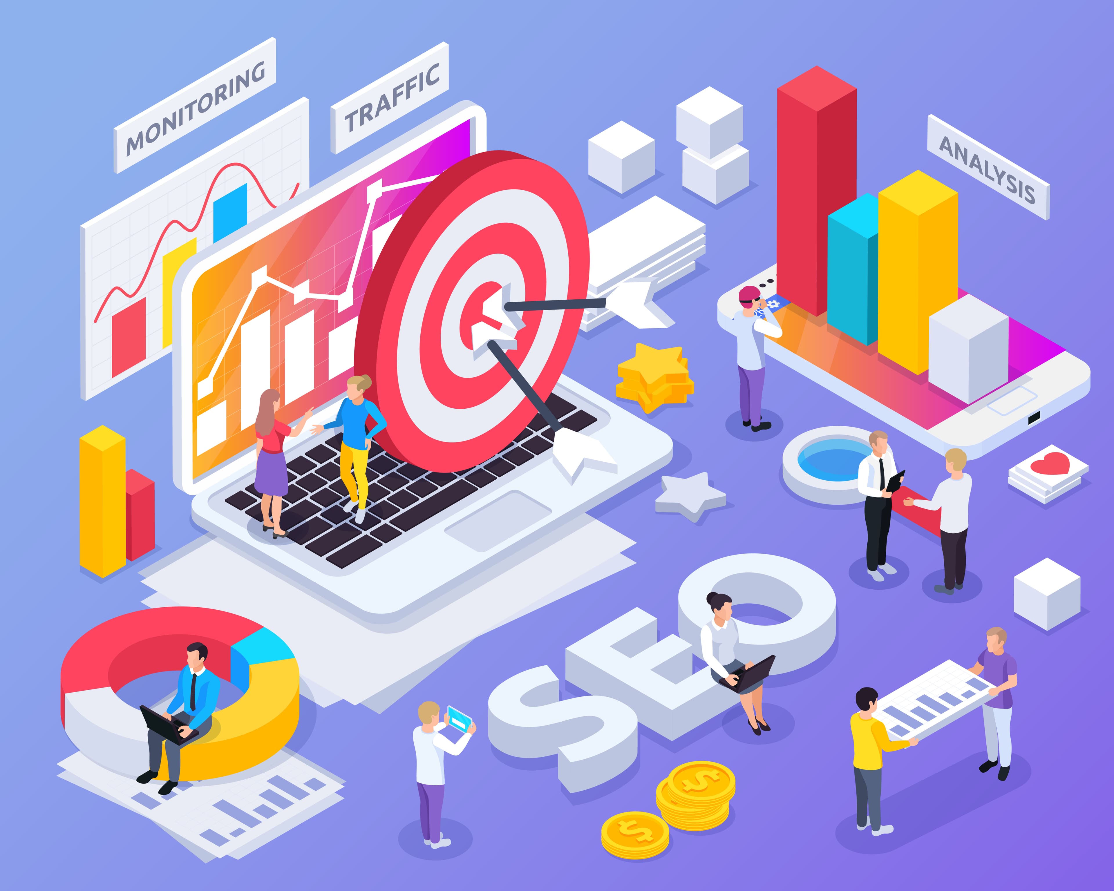 Analytics graphs and charts representing data-driven technical SEO for B2B software companies